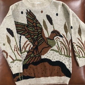 Vintage Smart Set Novelty Sweater Duck Cattails M